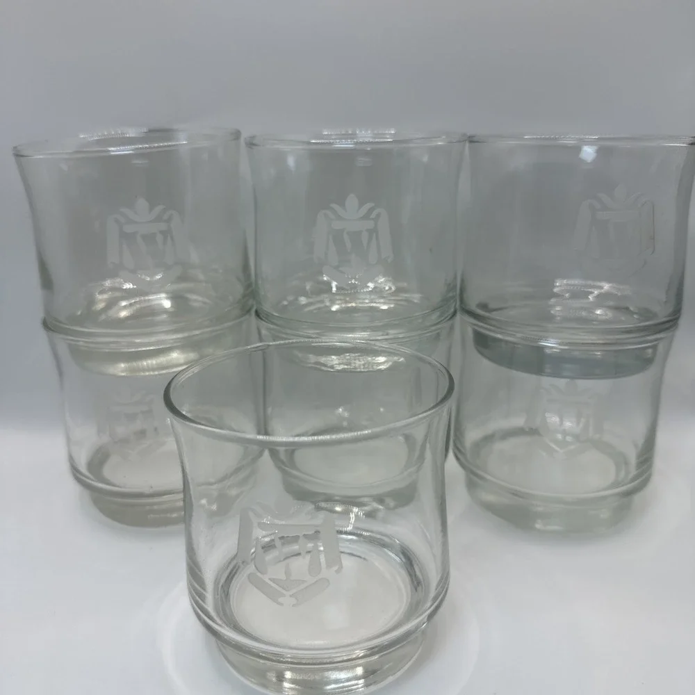Vintage Set of 7 Kingsford Monogram W Whiskey Glasses 13oz Rocks Old Fashioned