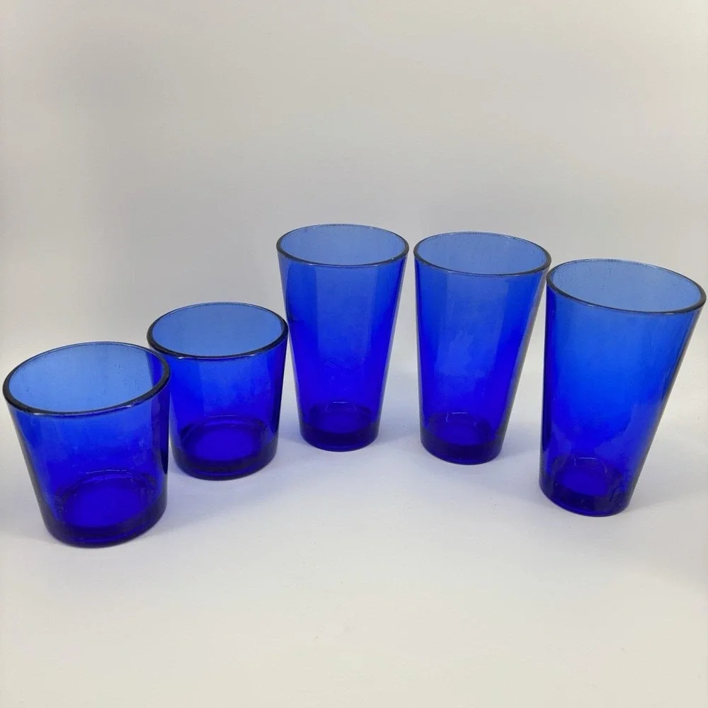Vintage Libbey Cobalt Blue Tumbler Glasses Tall Rocks Set Of 5