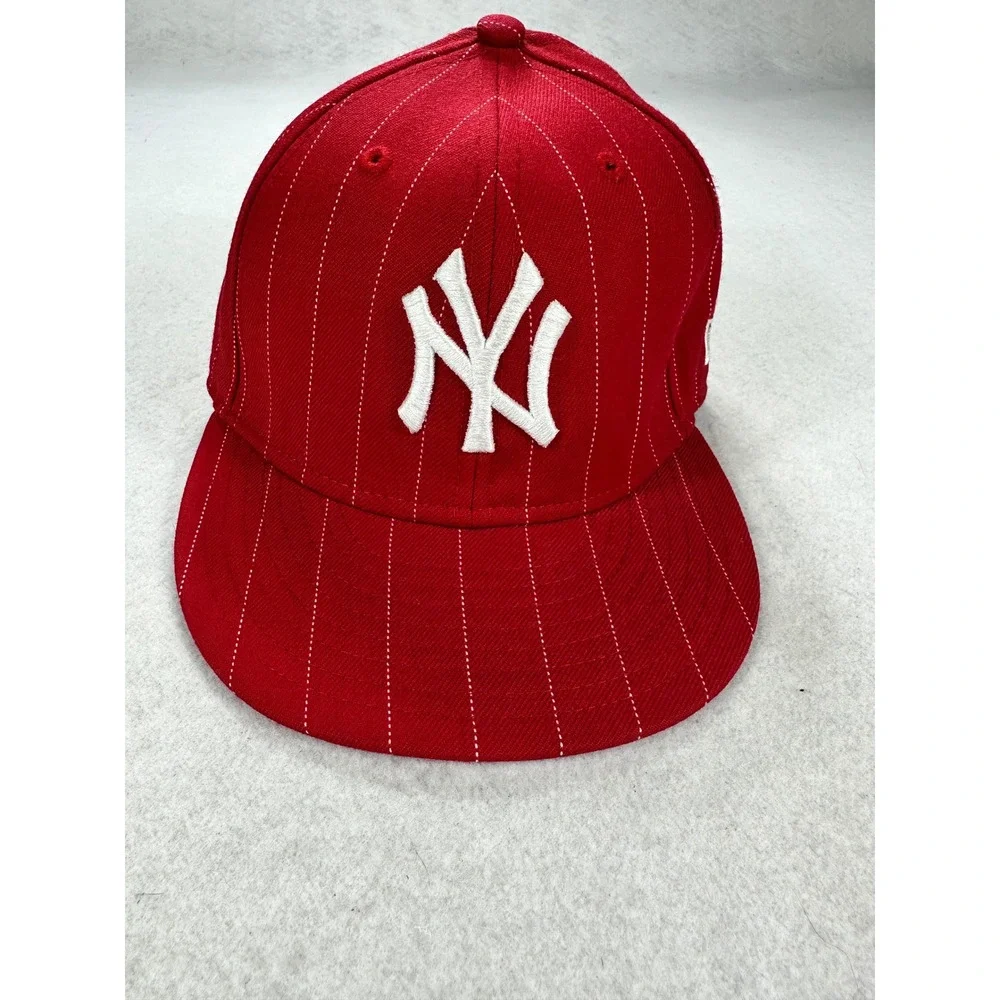 New Era 59FIFTY NY Yankees Fitted Hat Red Pinstripe Youth Size 6 3/4 MLB Cap