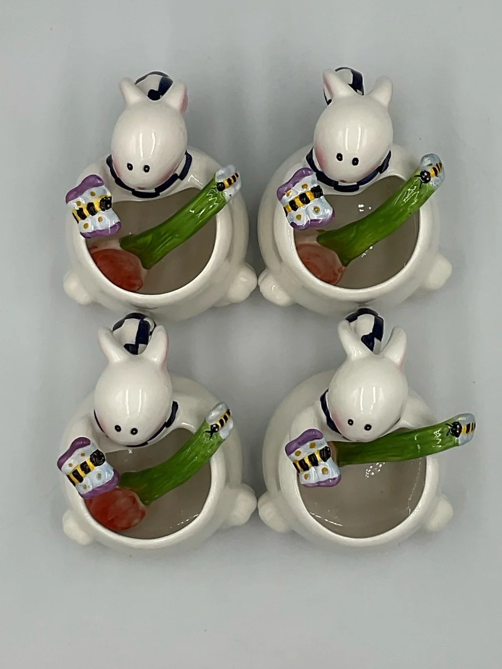 Vintage Mercuries Whimsical Spring Rabbit Teacups w/ Stirring Spoons- Set of 4