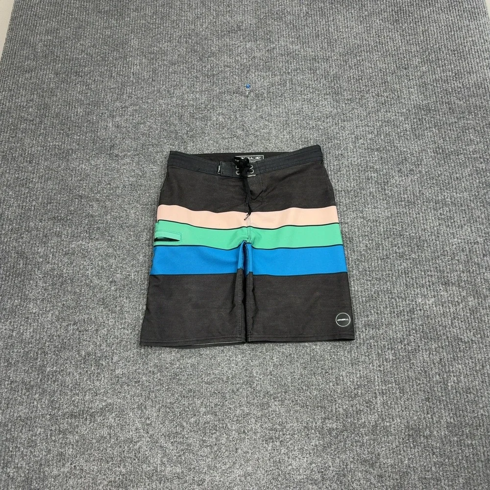 O'Neill Board Shorts Mens 26 Black Hyperfreak Striped Surf Beach Athletic Summer