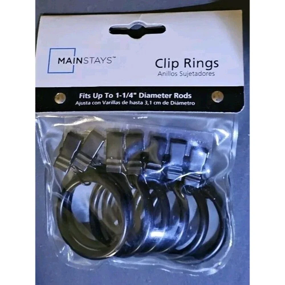 Set of 7 NEW IN BOX Mainstays Metal Curtain Clip Rings Satin Black Finish.