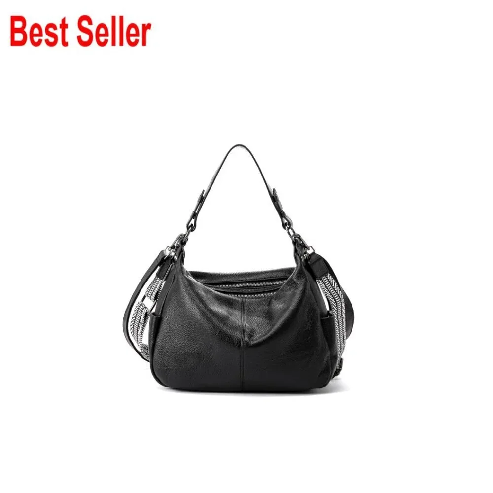 Genuine Leather Hobo Bag with Adjustable Straps