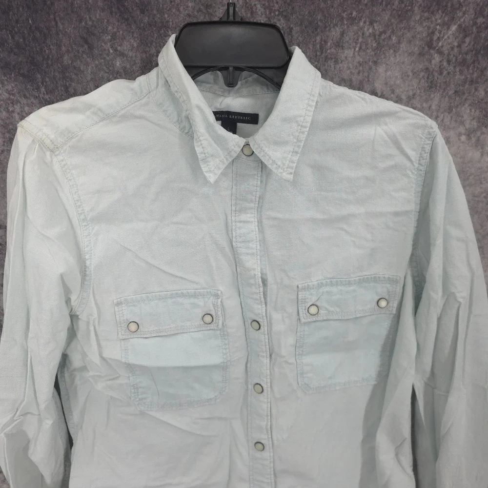 Banana Republic‎ Western Shirt Mens Large White Pearl Snap Cowboy Rodeo Rancher*