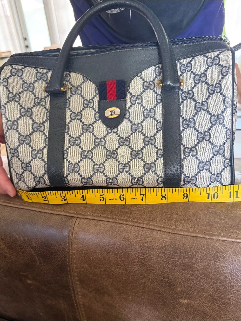 Vintage Gucci GG Accessory Collection Boston Blue Canvas Bag