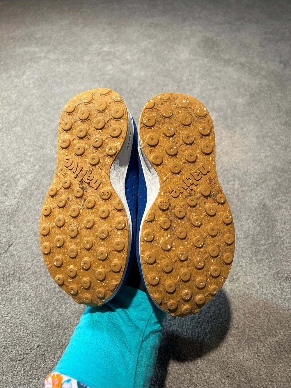 Native Shoes Kids Slip-On Sandals in Blue with Yellow Toe Accents