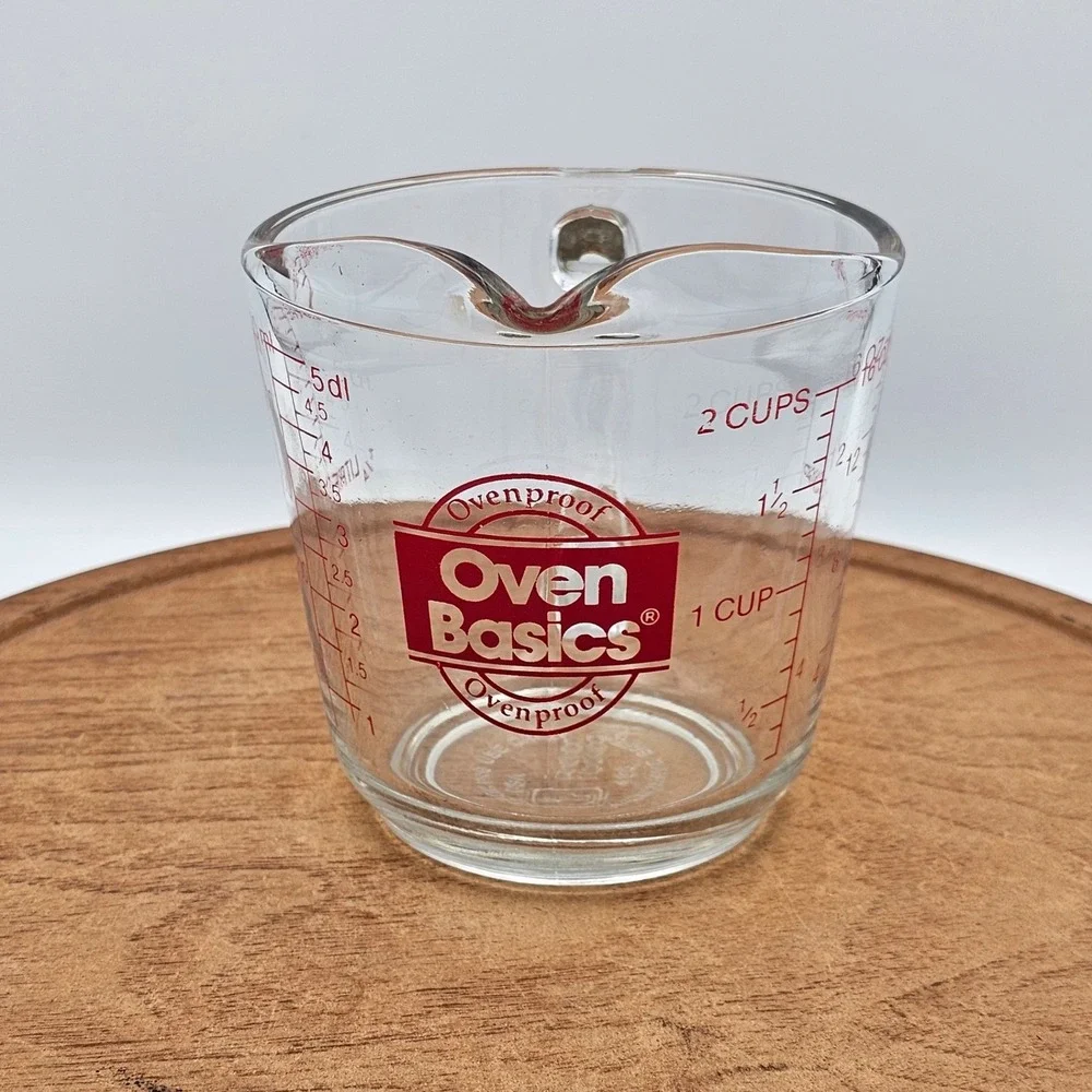 Anchor Hocking Oven Basics 2 Cup Glass Measuring Cup 16oz Red Lettering USA #498
