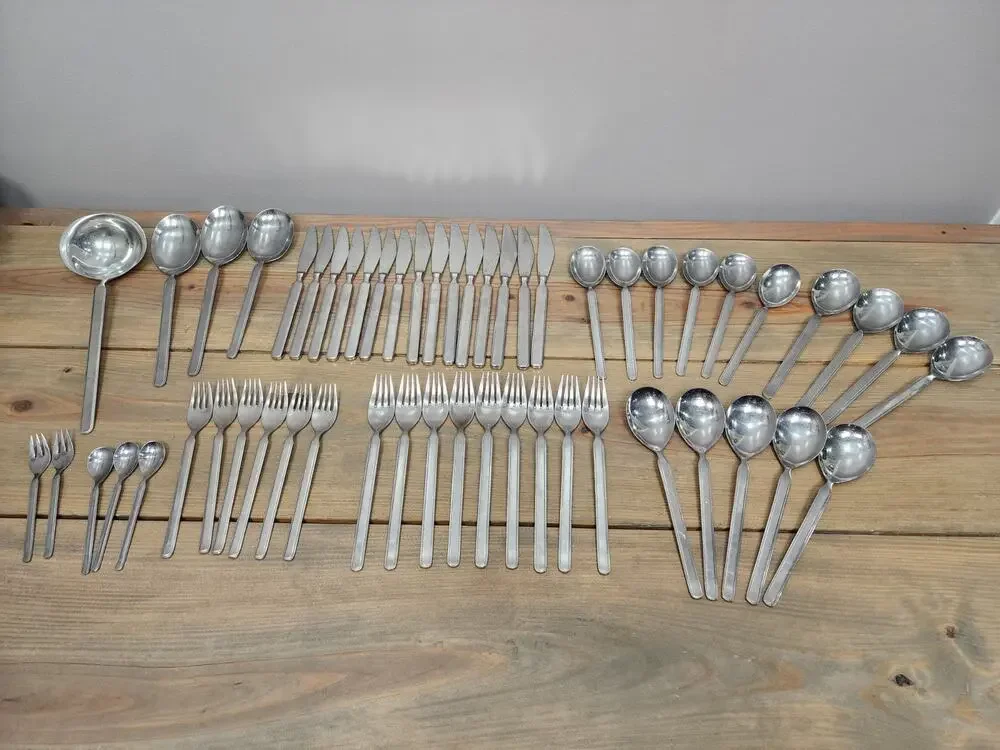 Vintage Mid-Century Sola Cora Stainless Flatware Made in Holland 54 Pieces