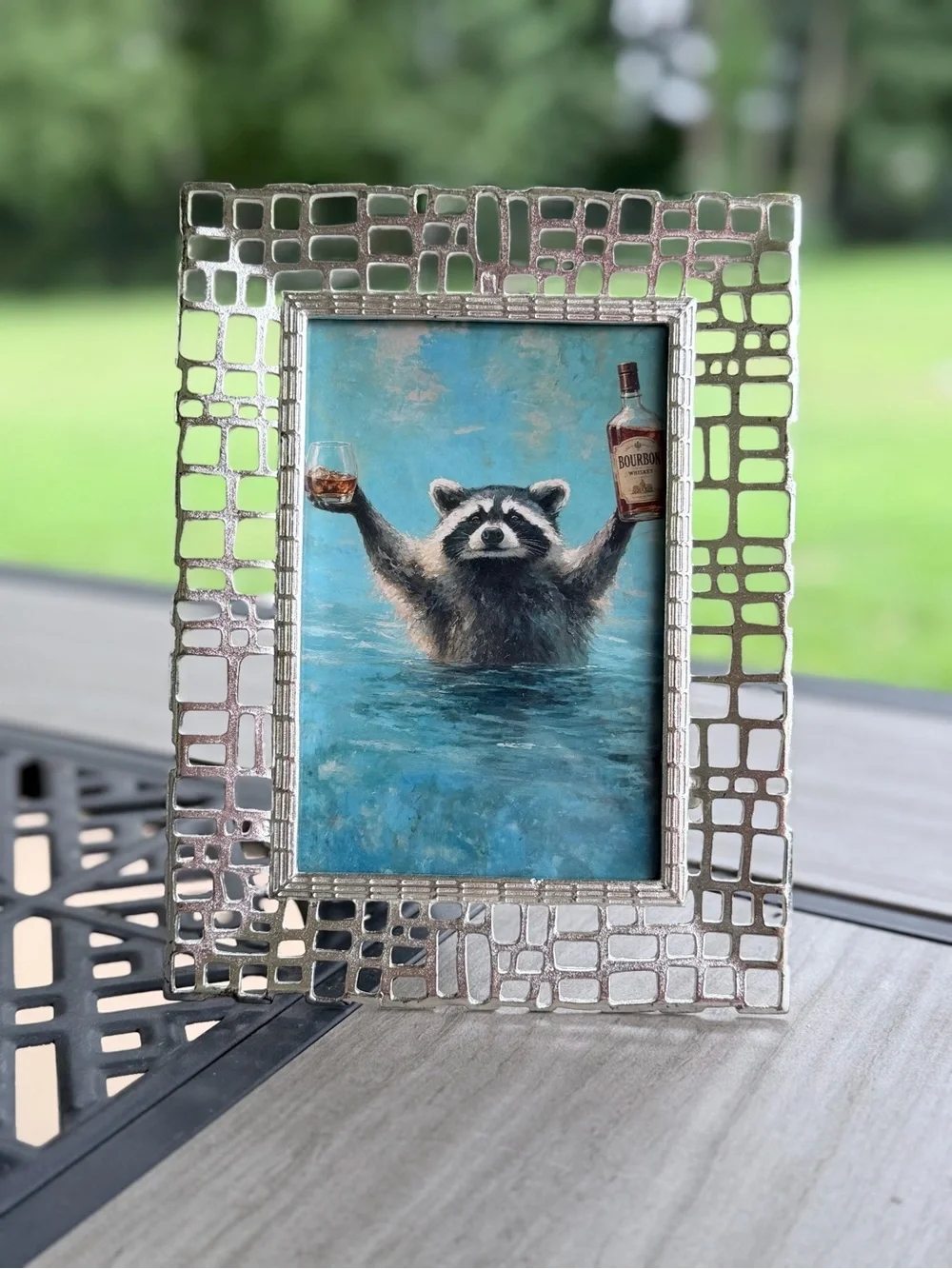 Silver Mosaic Metal Picture Frame with Animal Print