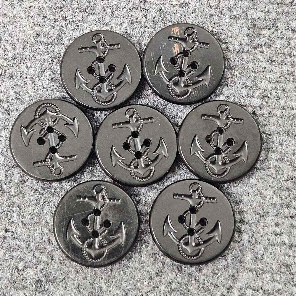 Vintage US Navy Anchor Buttons 1 Inch Black Metal Peacoat Style‎ 8 Lot Wool Coat