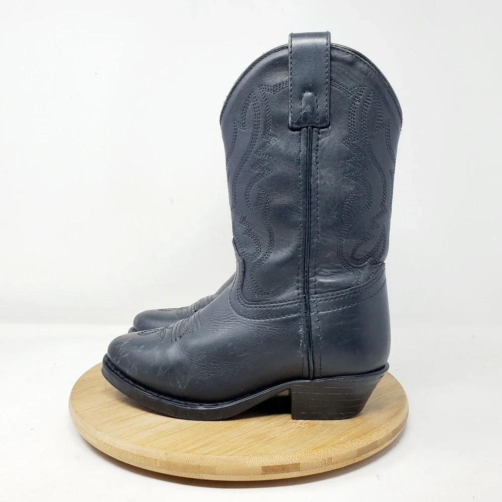 Smoky Boots Kids 10.5 Western Cowboy Black Leather R Style Boys‎ Girls Shoes