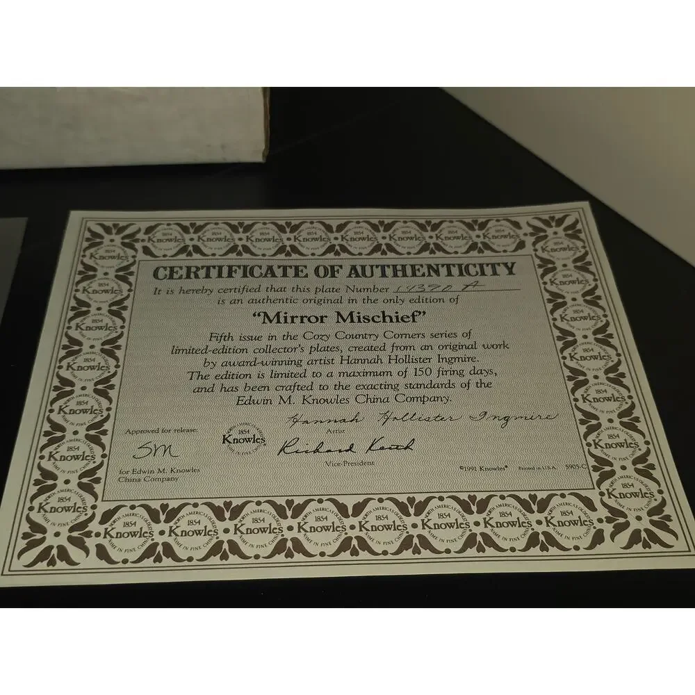 Edwin M Knowles Mirror Mischief Collector Plate Hannah Hollister Ingmire COA Box