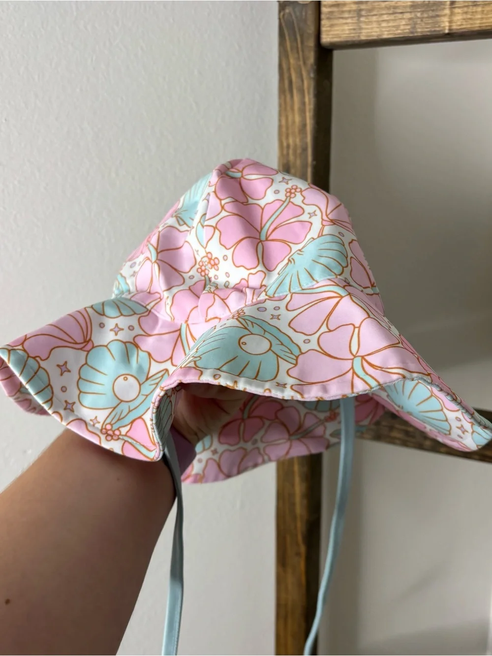 Caden Lane Kids Floral Swim Bucket Hat - Pink & Light Blue Size S