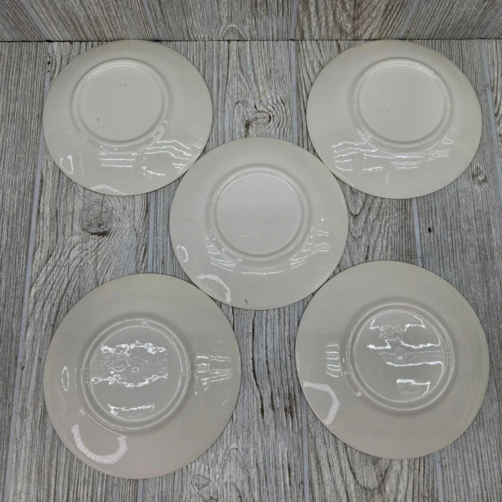 Royal China Sussex Ironstone Saucers Set of 5 Brown Floral USA Made 6in