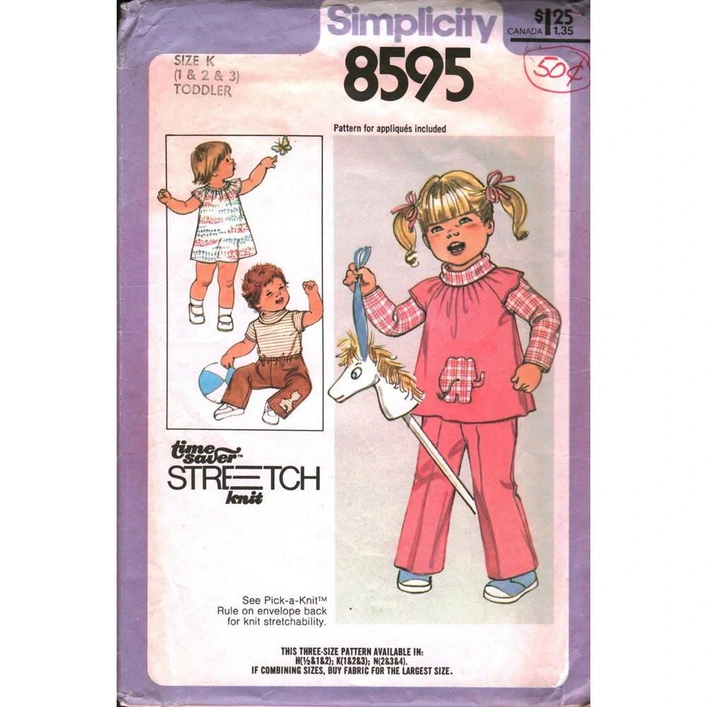 Vintage Simplicity 8595 Toddler Dress Tunic Top Pants Pattern Size K 1‎ 2 3 1978