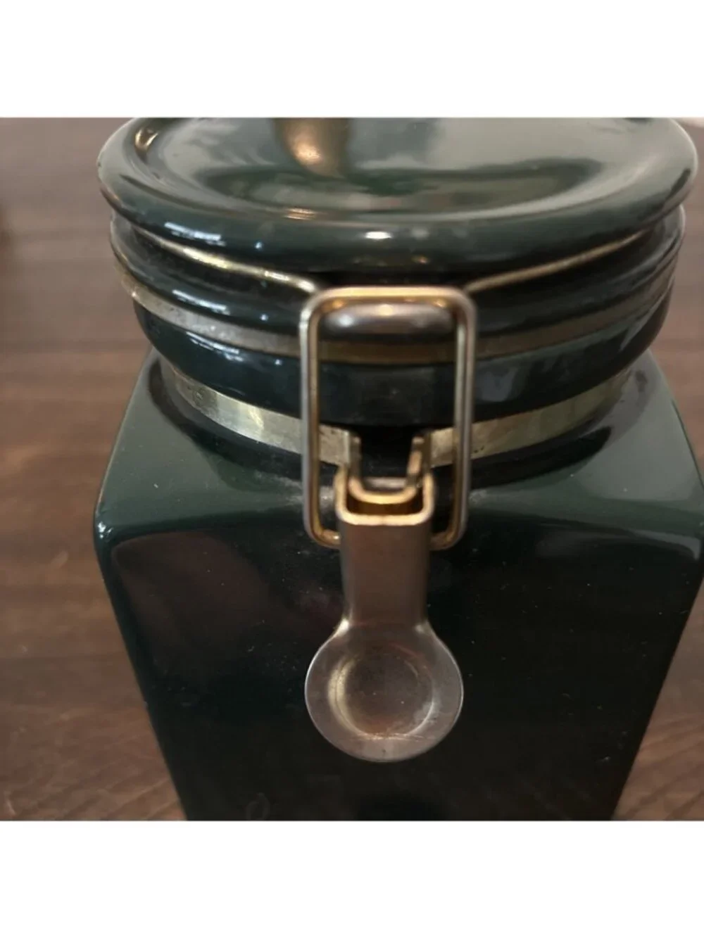 Starbucks Ceramic Coffee Canister Gold Mermaid Logo Green 7”