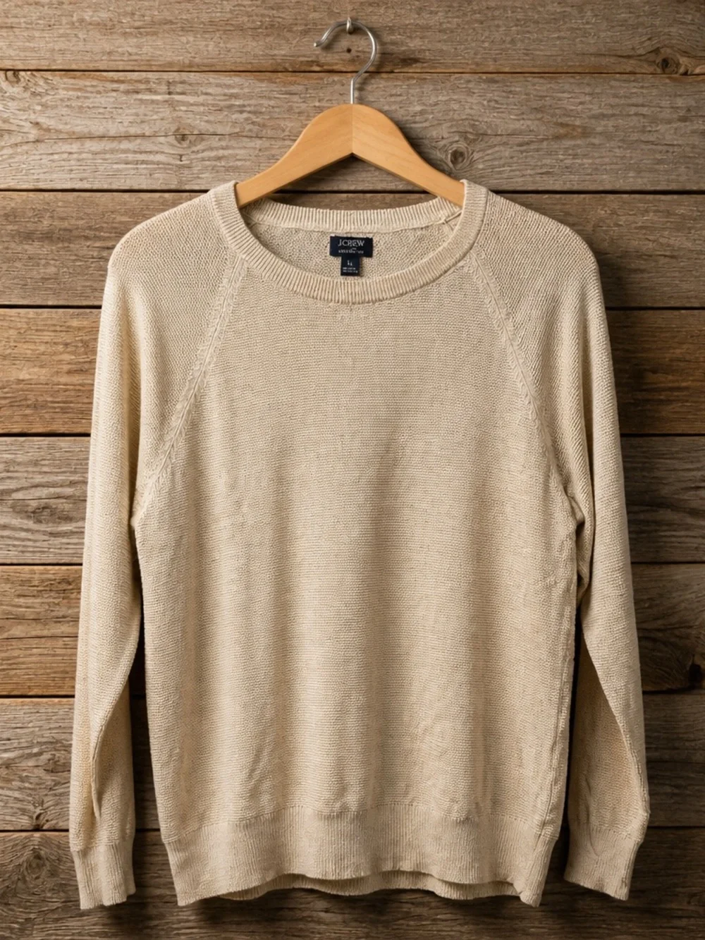 NWT J. Crew Lightweight Cream Tan Crew Neck Sweater - Size Large