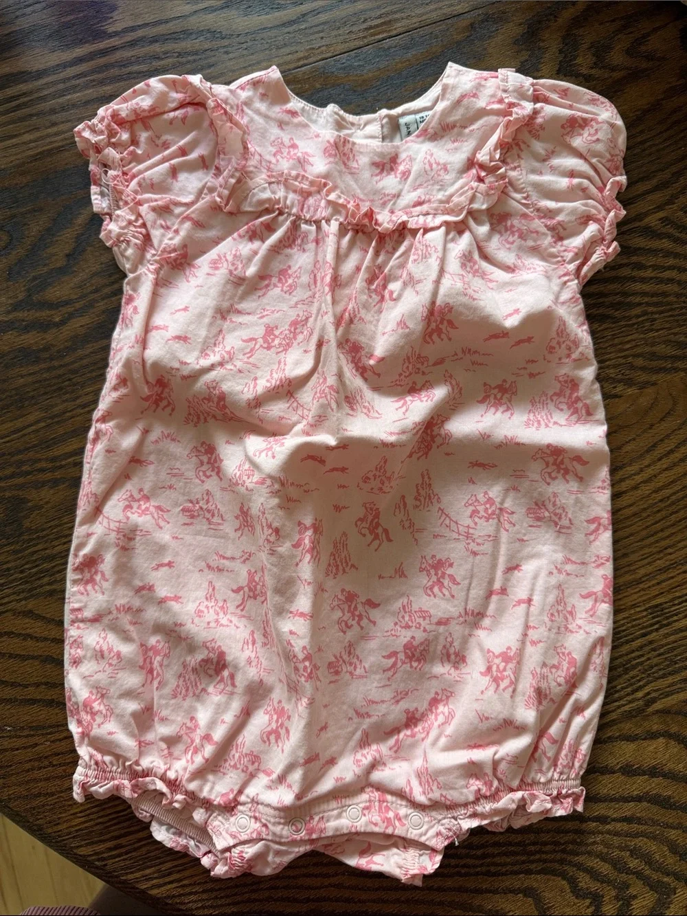 Janie & Jack pink cotton equestrian romper size 18-24m