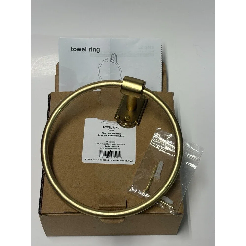 Threshold Studio McGee Brass Towel Ring Wall Mount Bathroom Hardware New