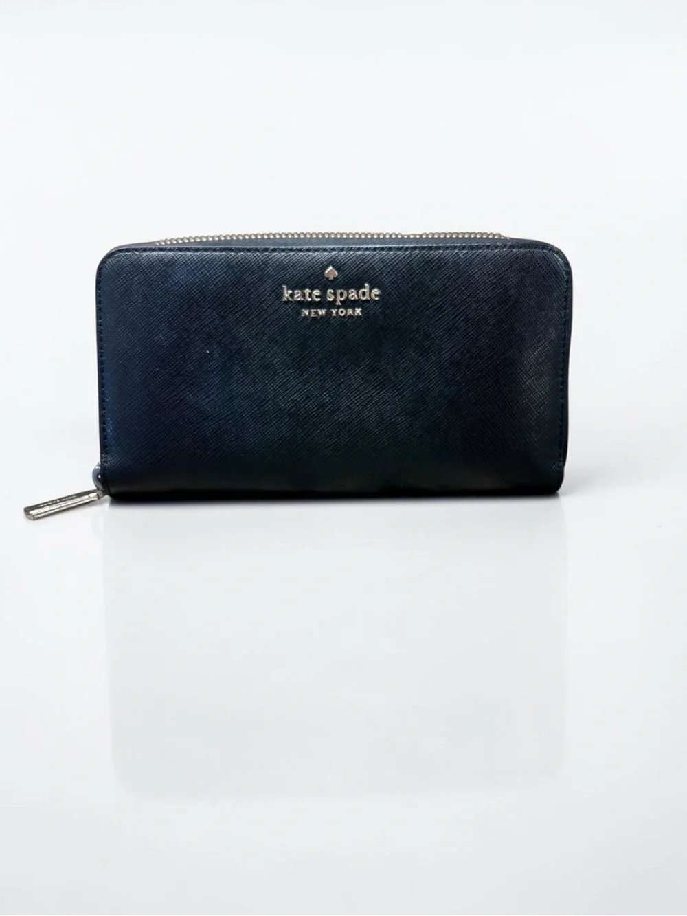 Kate Spade Staci Black Saffiano Leather Zip Around Continental Wallet EUC