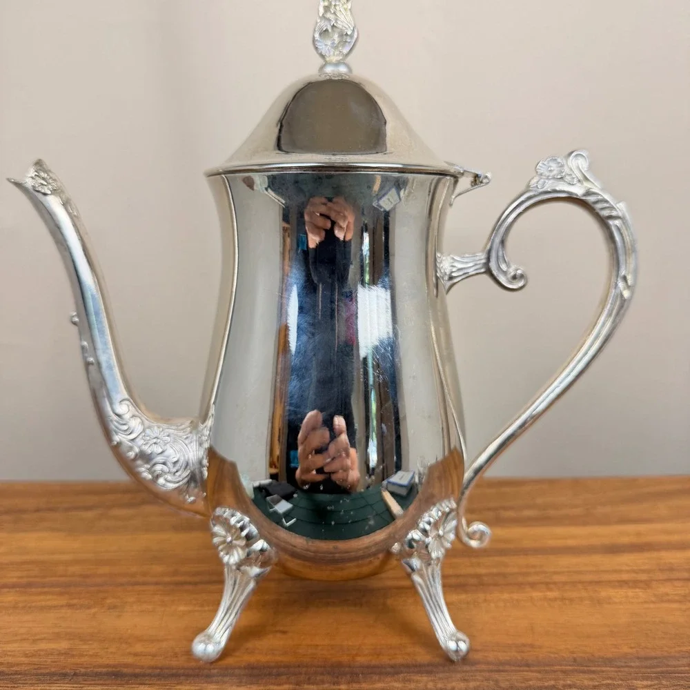 International Silver Company Silverplated Footed Coffee Pot Floral Tea Carafe