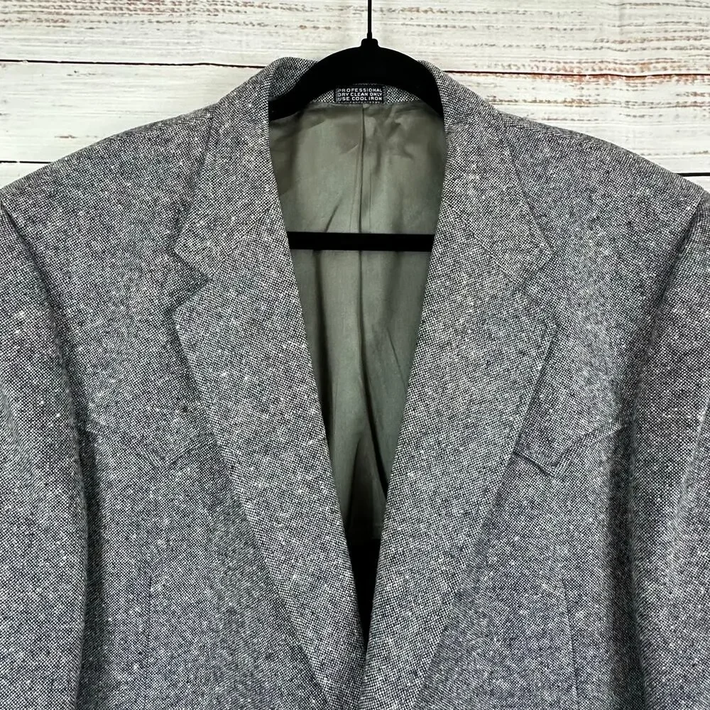 VTG The Great Western Gray Blazer Wool Tweed Western Elbow Patches USA Mens 44L
