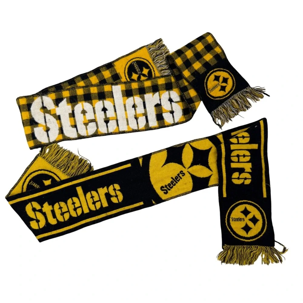 Pittsburgh Steelers NFL Football Scarf Black‎ Yellow Buffalo Check Fringe Lot