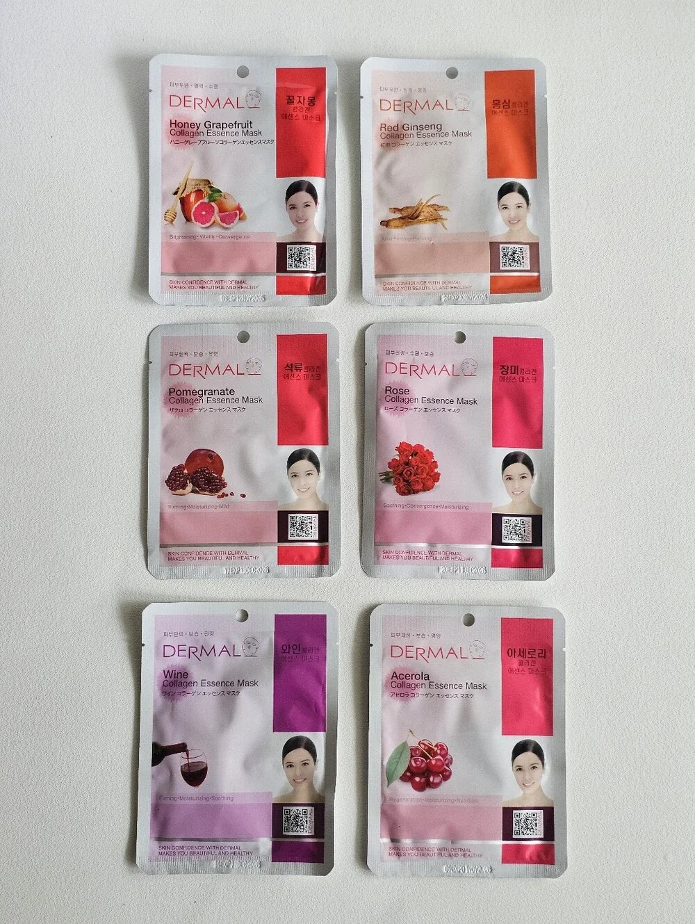 Dermal Korea Collagen Essence Sheet Mask Bundle Set of 6 Rose Wine Acerola