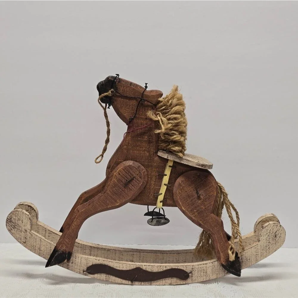 Vintage Handcrafted Amish Wooden Doll Rocking Horse Country Decor Figurine 12