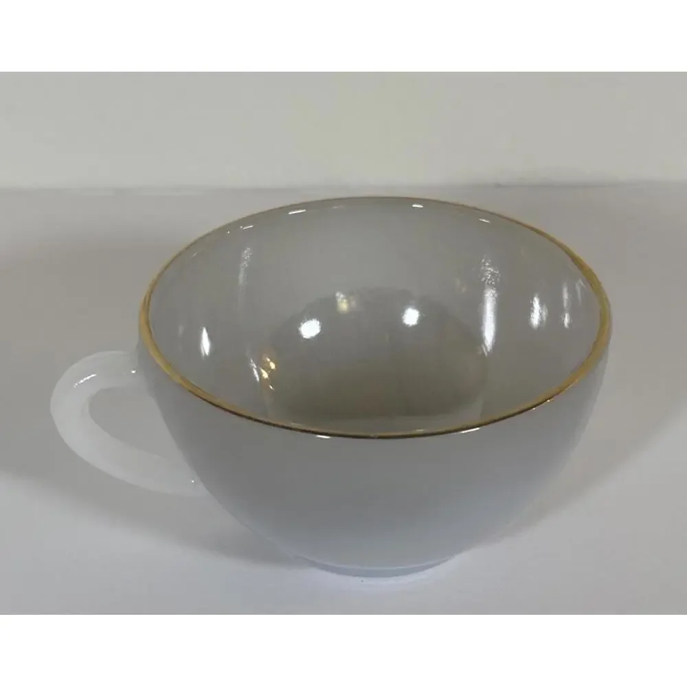 Arcopal France Milk Glass Teacup with Gold Rim Vintage White Opal Glass