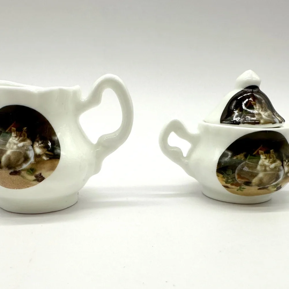 Vintage Crownford Made In England Fine Bone China Miniature Tea Set Cats