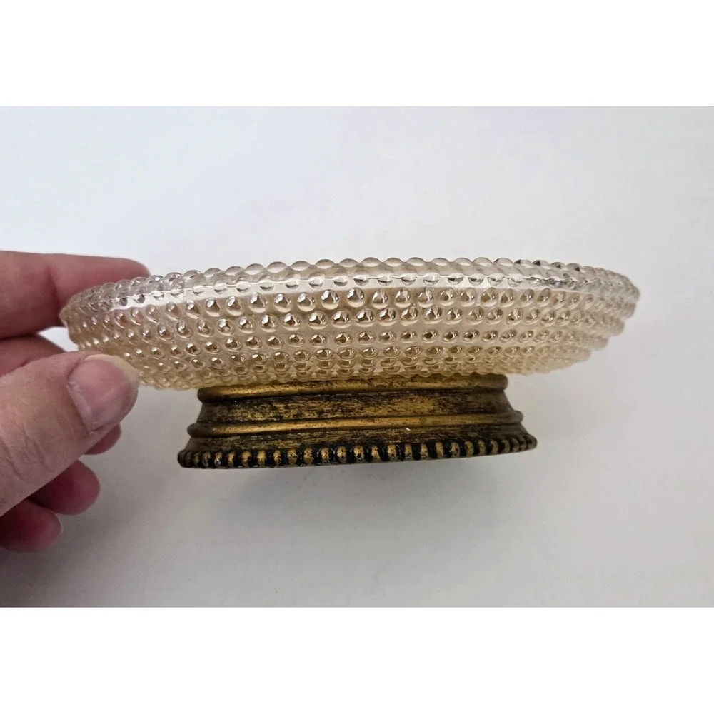Nicole Miller Small‎ Pedestal Dish Champagne Glass Hobnail Trinket Soap Candy