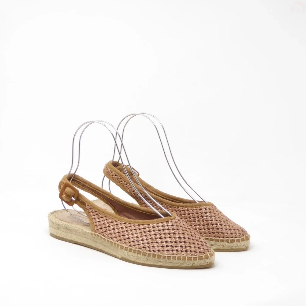 Boden Womens Espadrille Flats Pink Woven Raffia Slingback 39 / 8