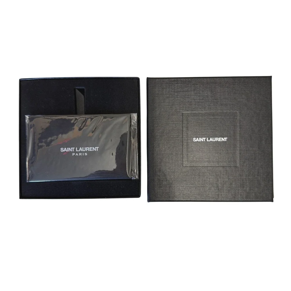 YSL Saint Laurent Paris Leather Card Holder Black Mirror Case Business Luxury