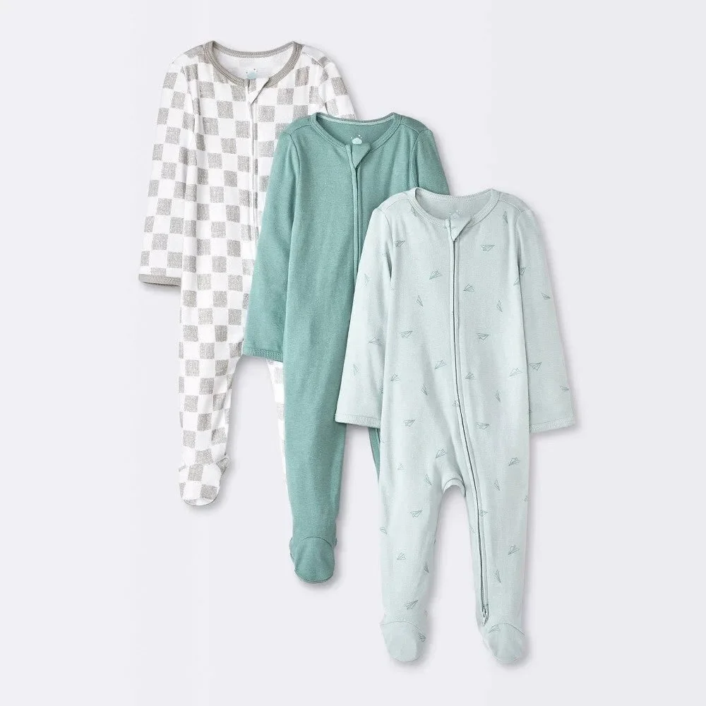Baby 3pk Airplanes Cotton Sleep N' Play - Cloud Island™ Blue Newborn: Footed Pa