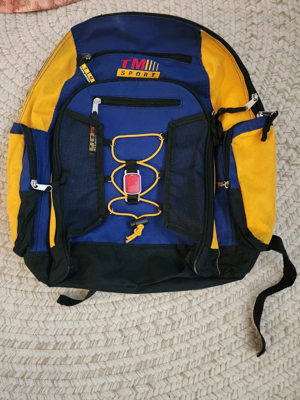 Y2k 90s TMS Blue and‎ Yellow Colorblock Backpack Multiple Pockets