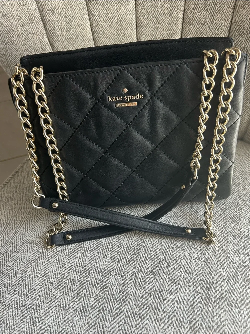 kate spade New York Quilted Black Leather Chain-Handle Shoulder Bag