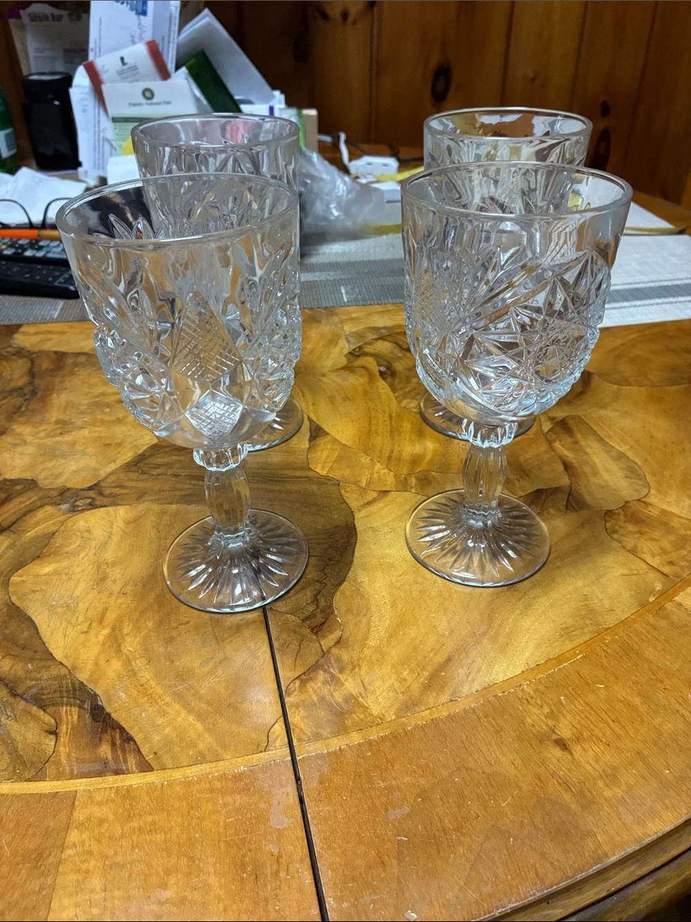 Clear Cut-Pattern Goblet Glasses - Set of 4