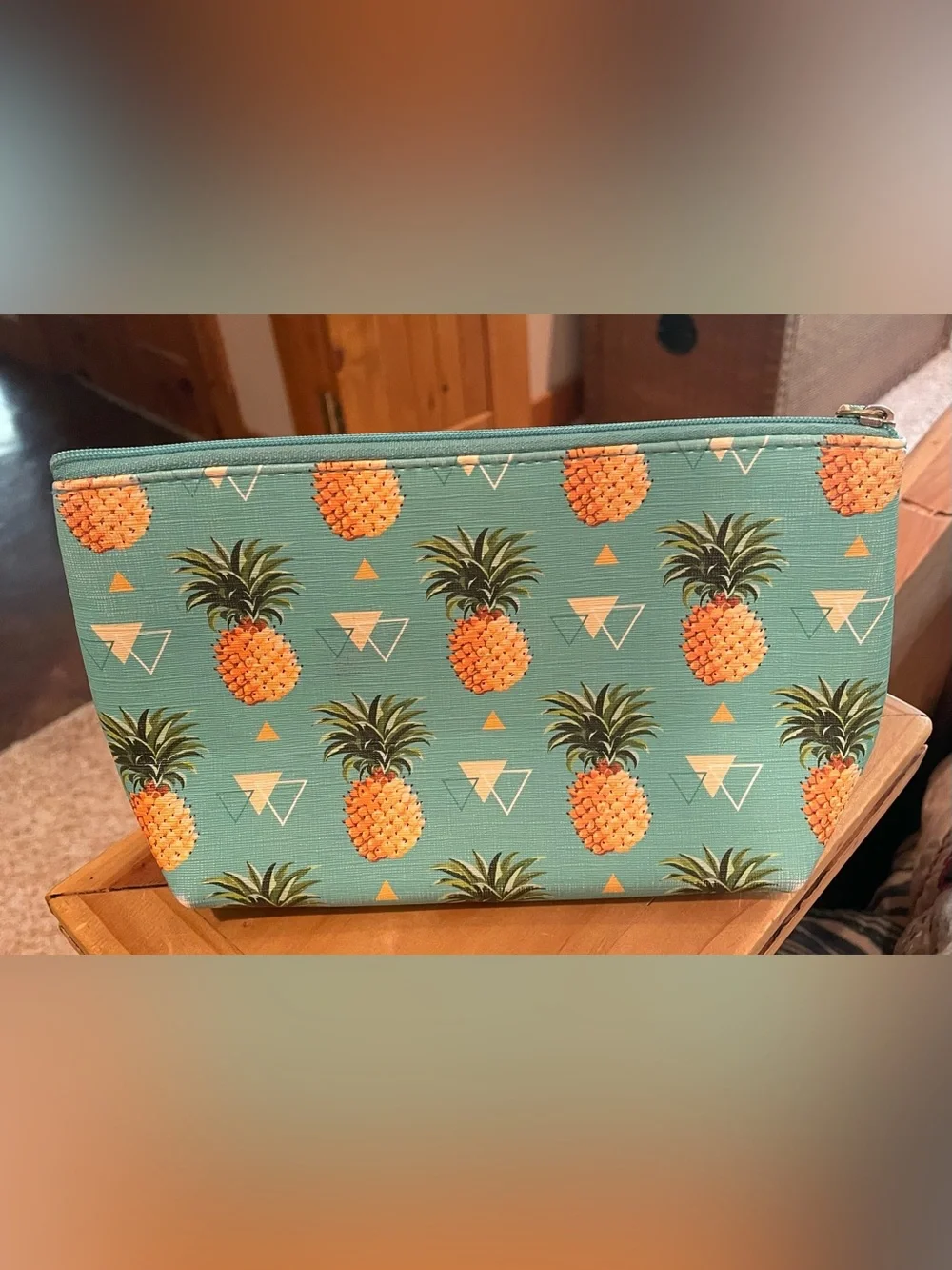 Tropical Pineapple Print Cosmetic Pouch - Teal