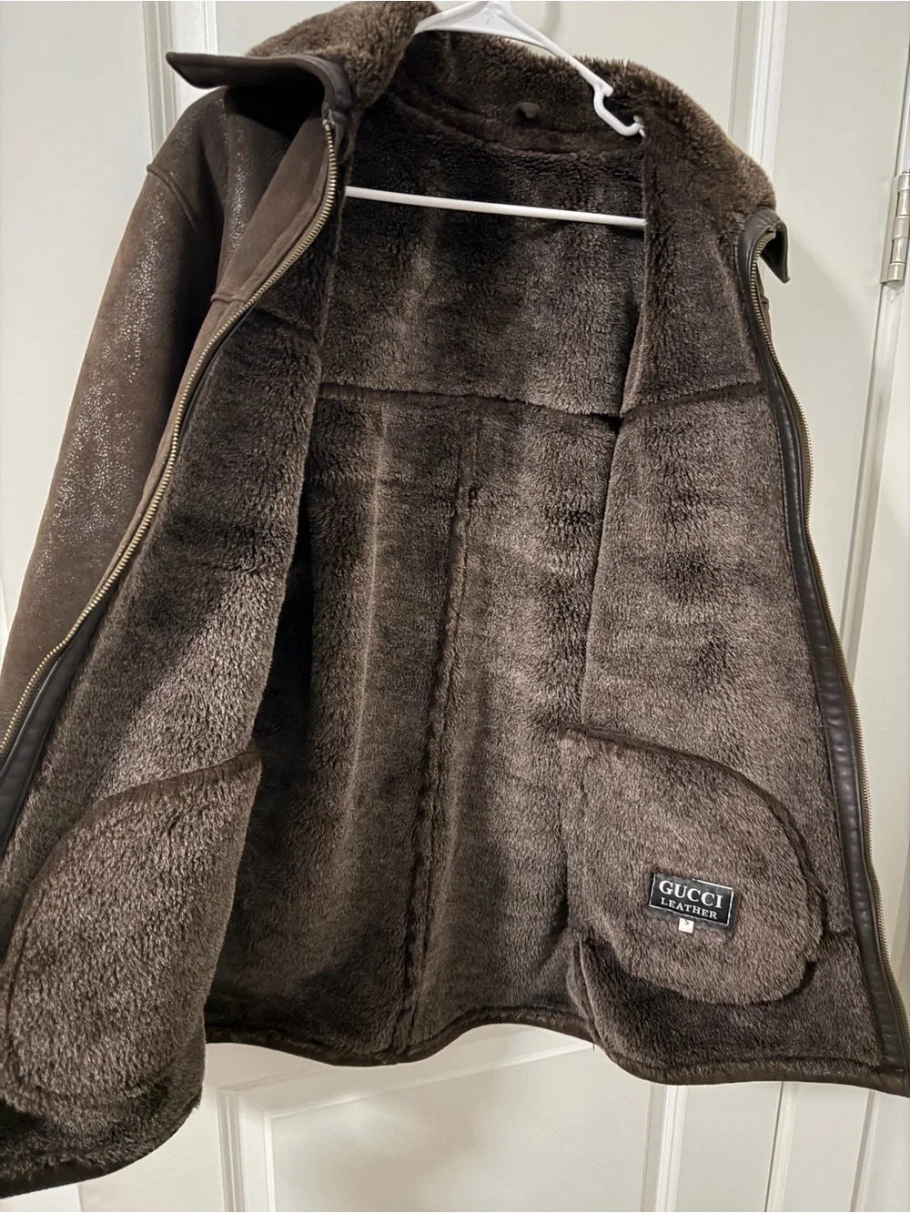 Gucci Men's Dark Brown Shearling Bomber Jacket