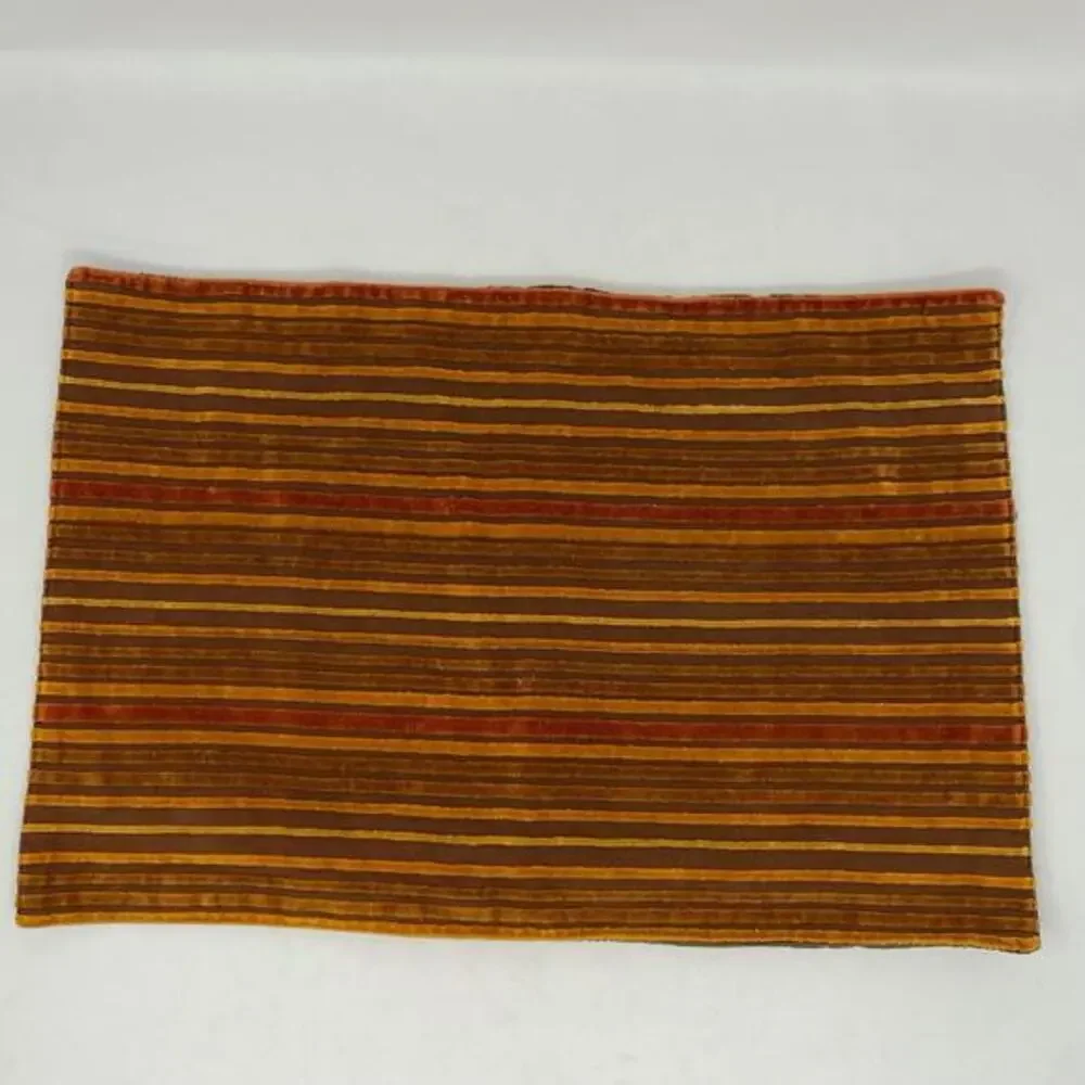 Pier One Velveteen Place Mats SET of 2 Rust Brown Striped Textured 19 x 13