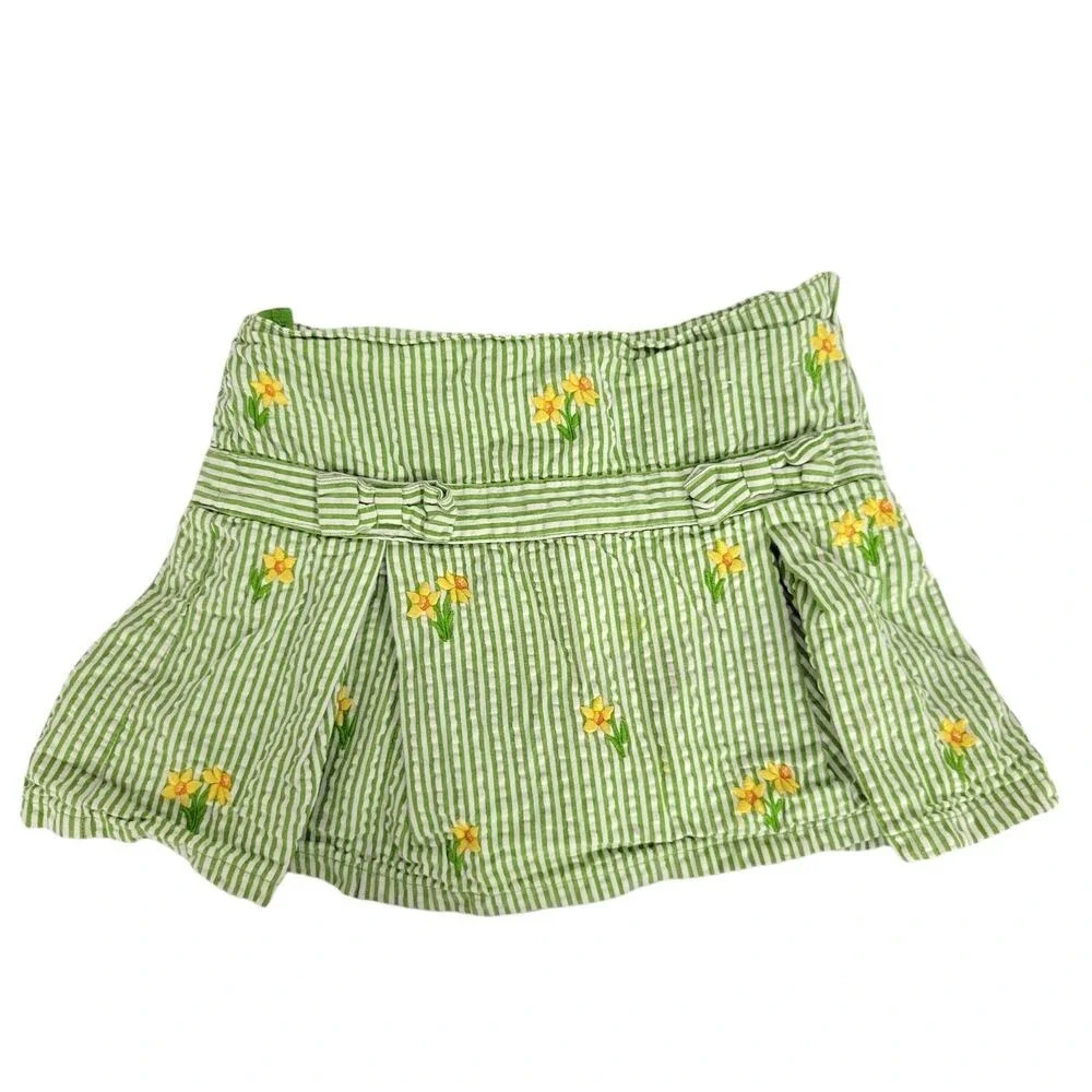 Kids Green Daffodil Embroidered Skort Pleated Bow Waist Size 4‎