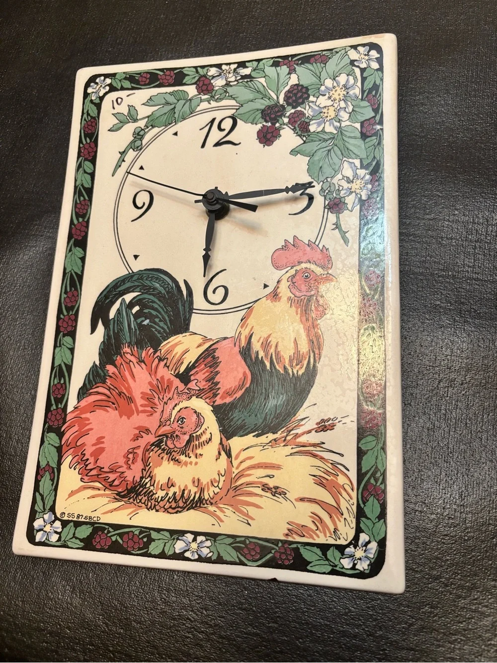 Vintage Santa Barbara Ceramic Design Rooster Wall Clock