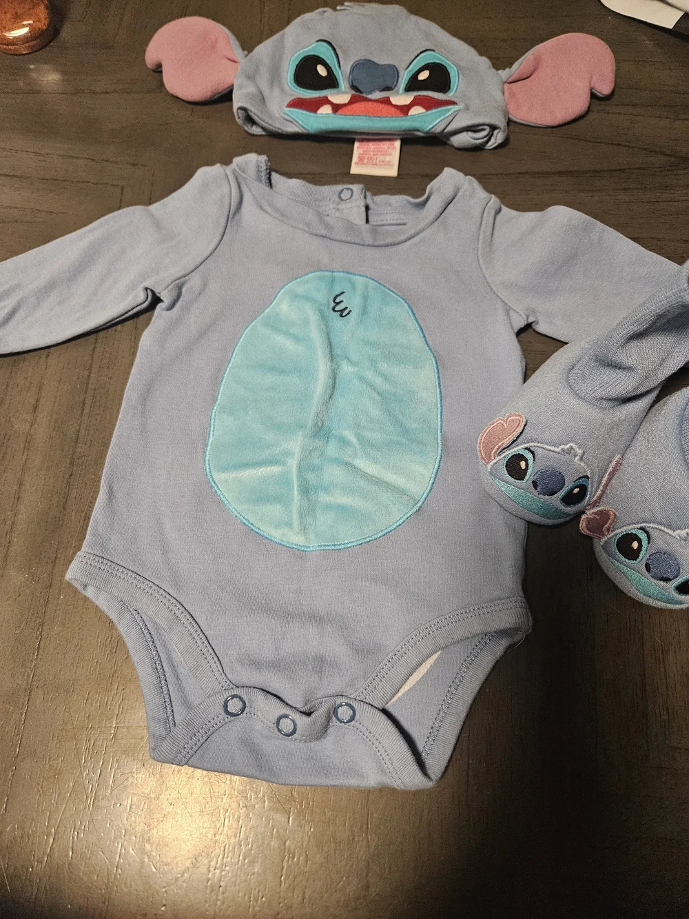 Disney Light Blue Stitch Bodysuit Set with Hat and Booties