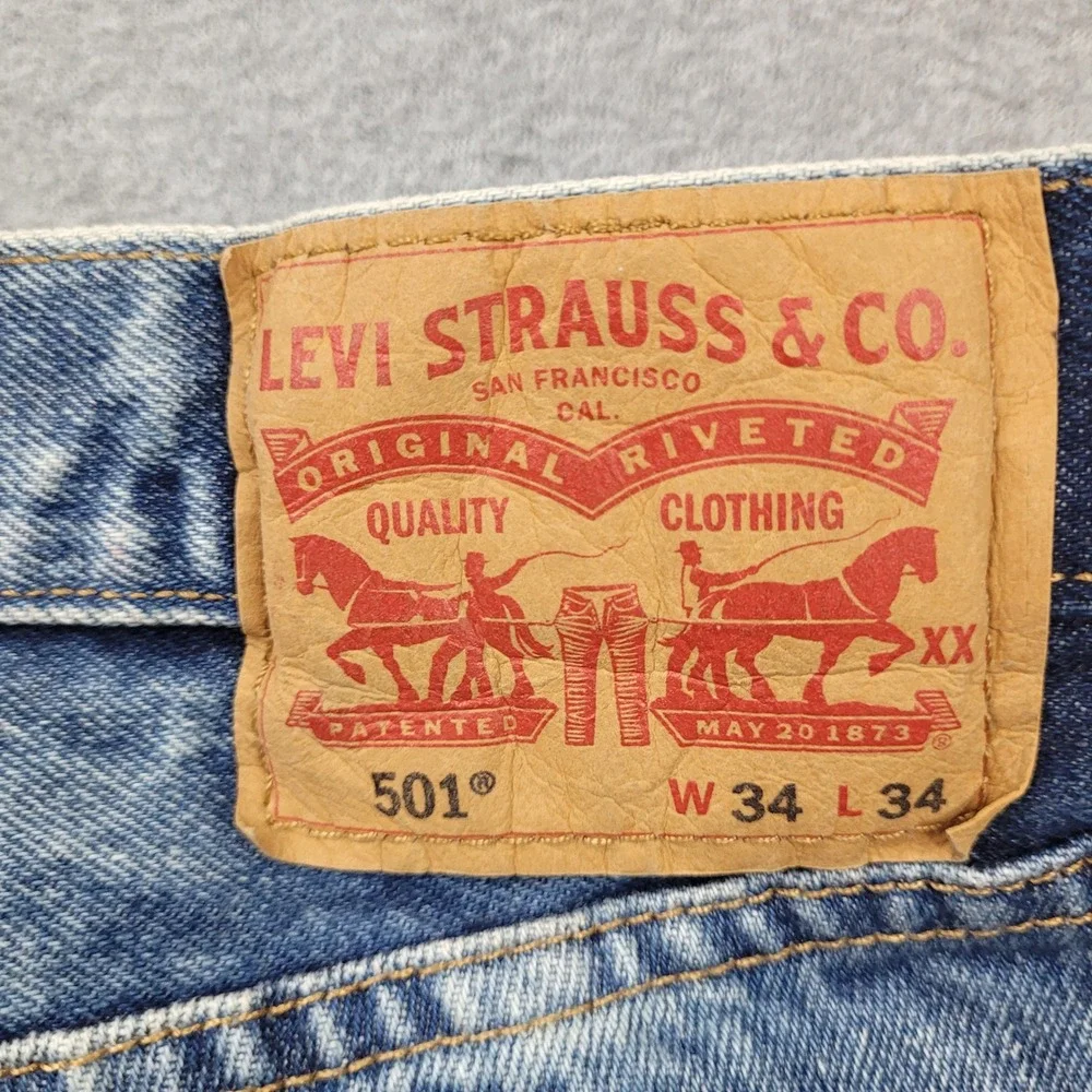 Levi Strauss & Co. 501 Original Fit Mens 34x34 Blue Distressed Button Fly Jeans