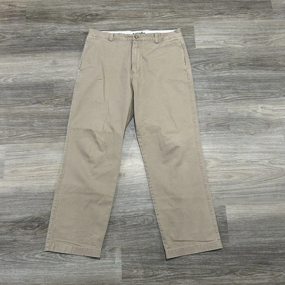 J. Crew Khaki Chino Pants Mens‎ Size 35x32 Flat Front Casual Office Brown