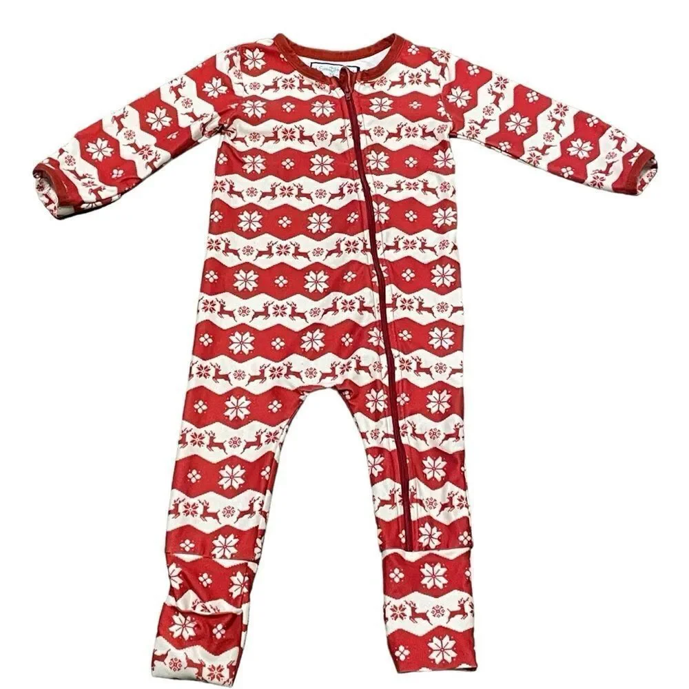 Sweet Honey Christmas Zip Up Onsie Red White Reindeer Size 18 Months