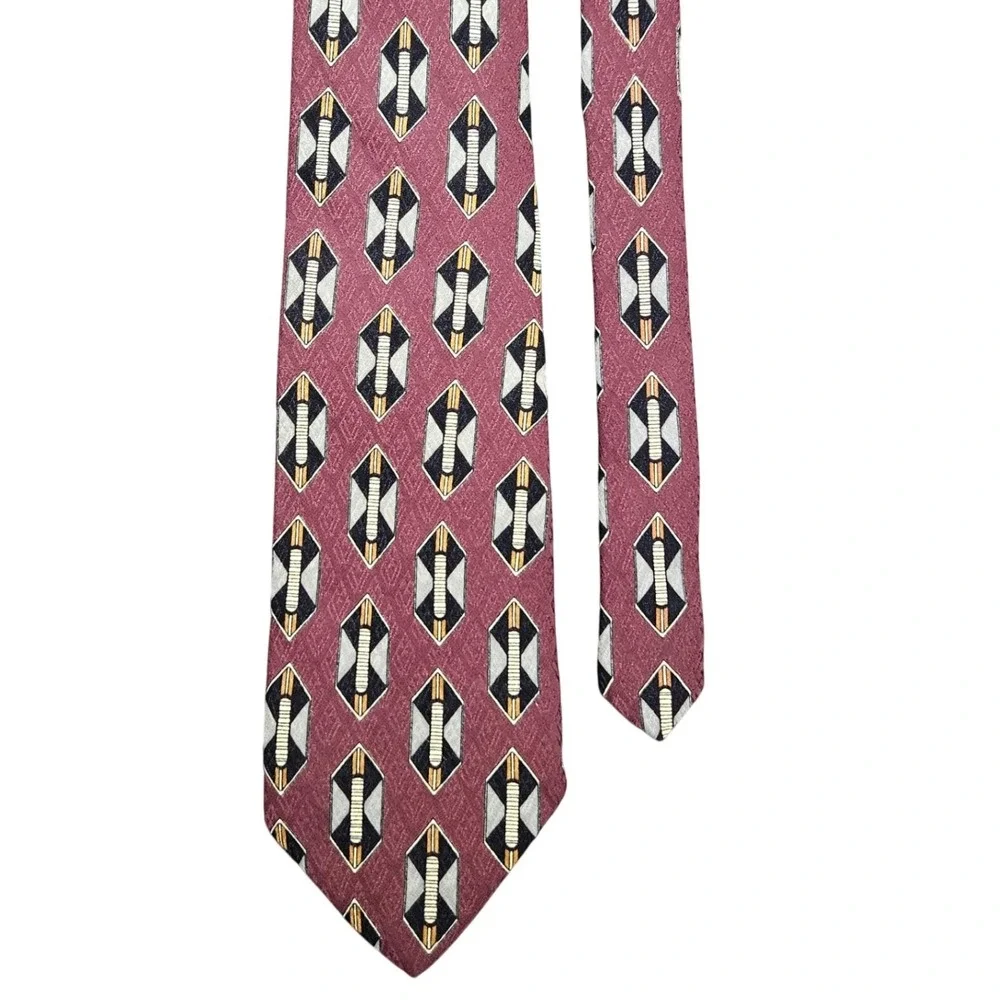 Robert Talbott Silk Tie Burgundy Red Geometric LONG Jacquard‎ Handmade USA
