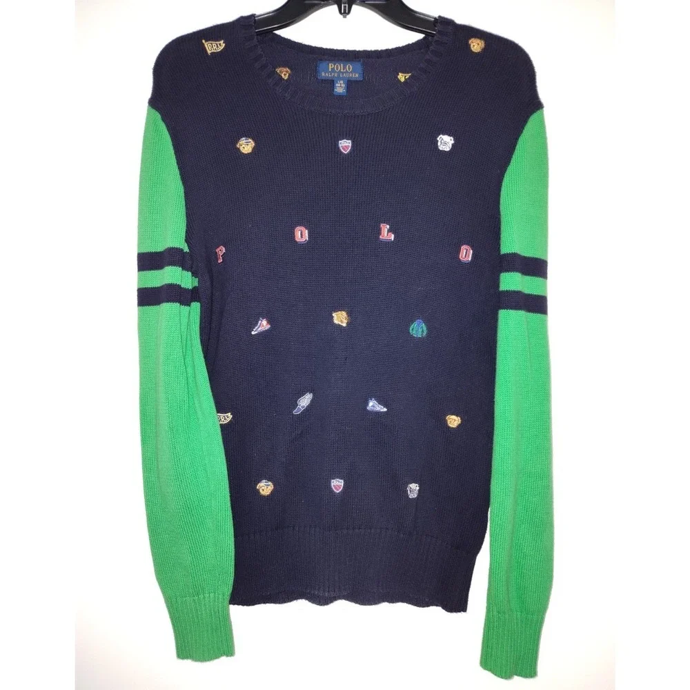 Polo Ralp Lauren Varsity Inspired Embroidered Crewneck Sweater‎ Youth L 14-16