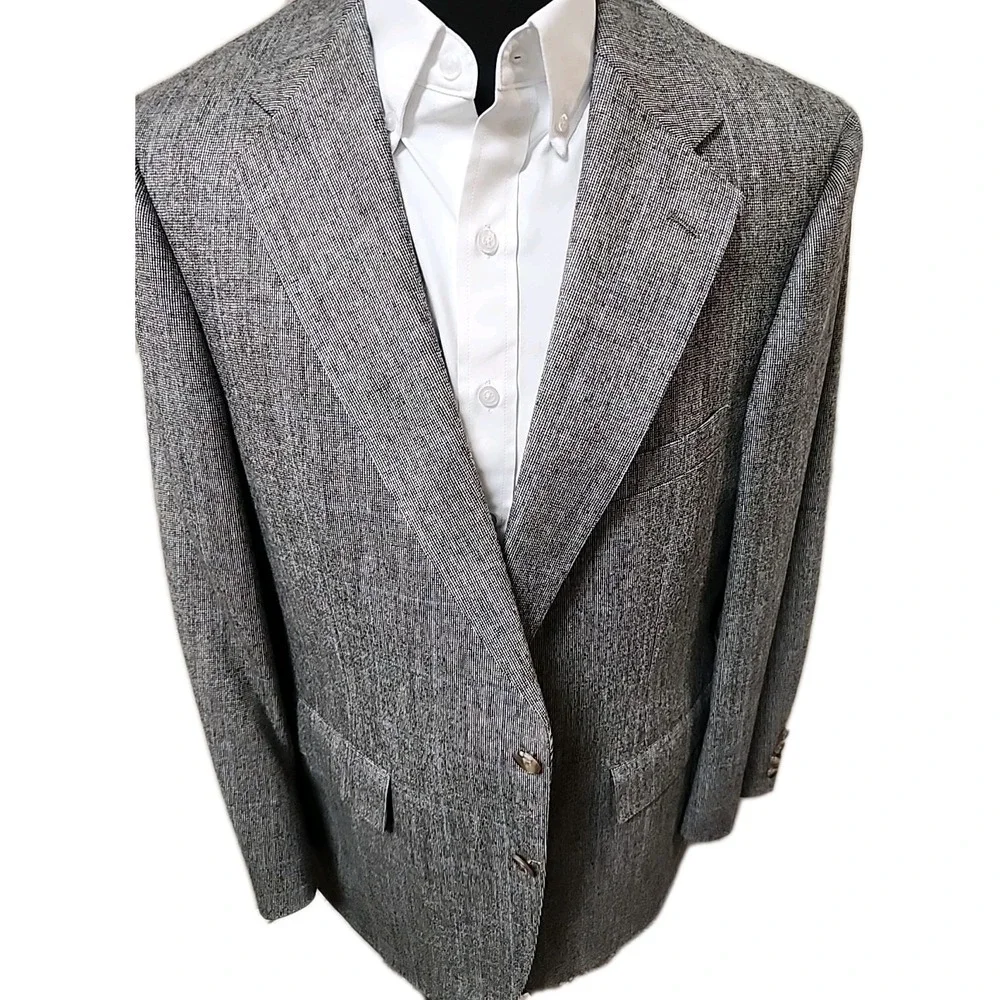 Vtg CHAPS By Ralph Lauren Wool Gray Blue Blazer Jacket 44R USA‎ Windowpane